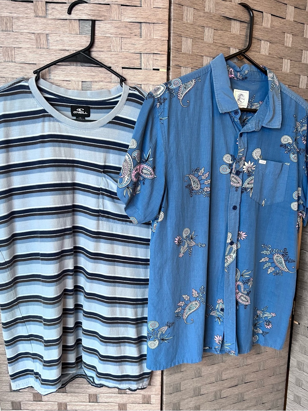 (2) Men's Blue Paisley Short-Sleeve Button-Down Shirt & T-shirt